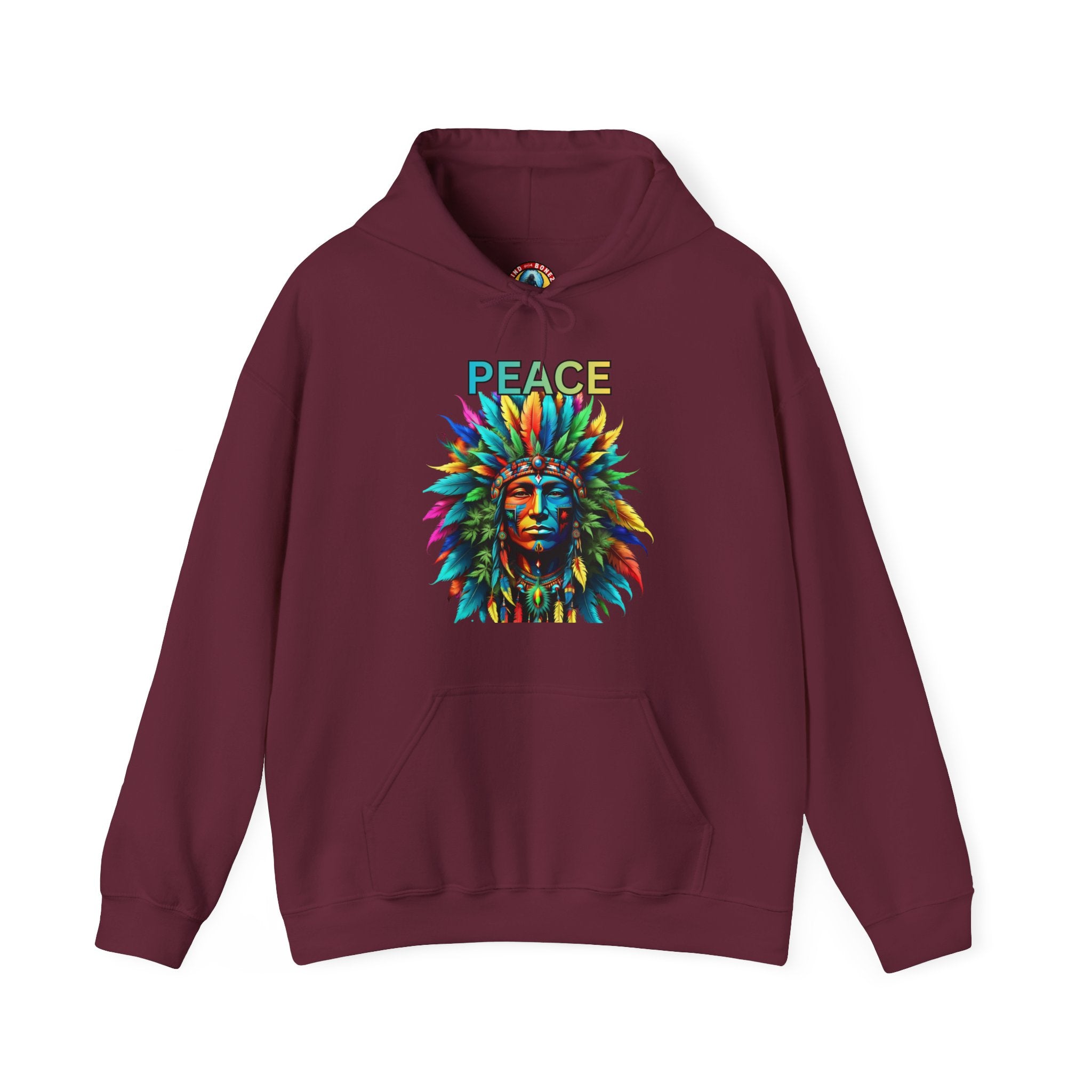 Peace Tribal Headdress Hoodie — Colorful Native American - Inspired Graphic Sweatshirt