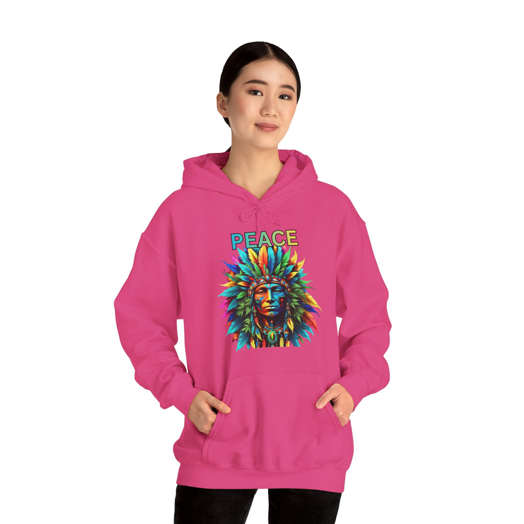 Peace Tribal Headdress Hoodie — Colorful Native American - Inspired Graphic Sweatshirt