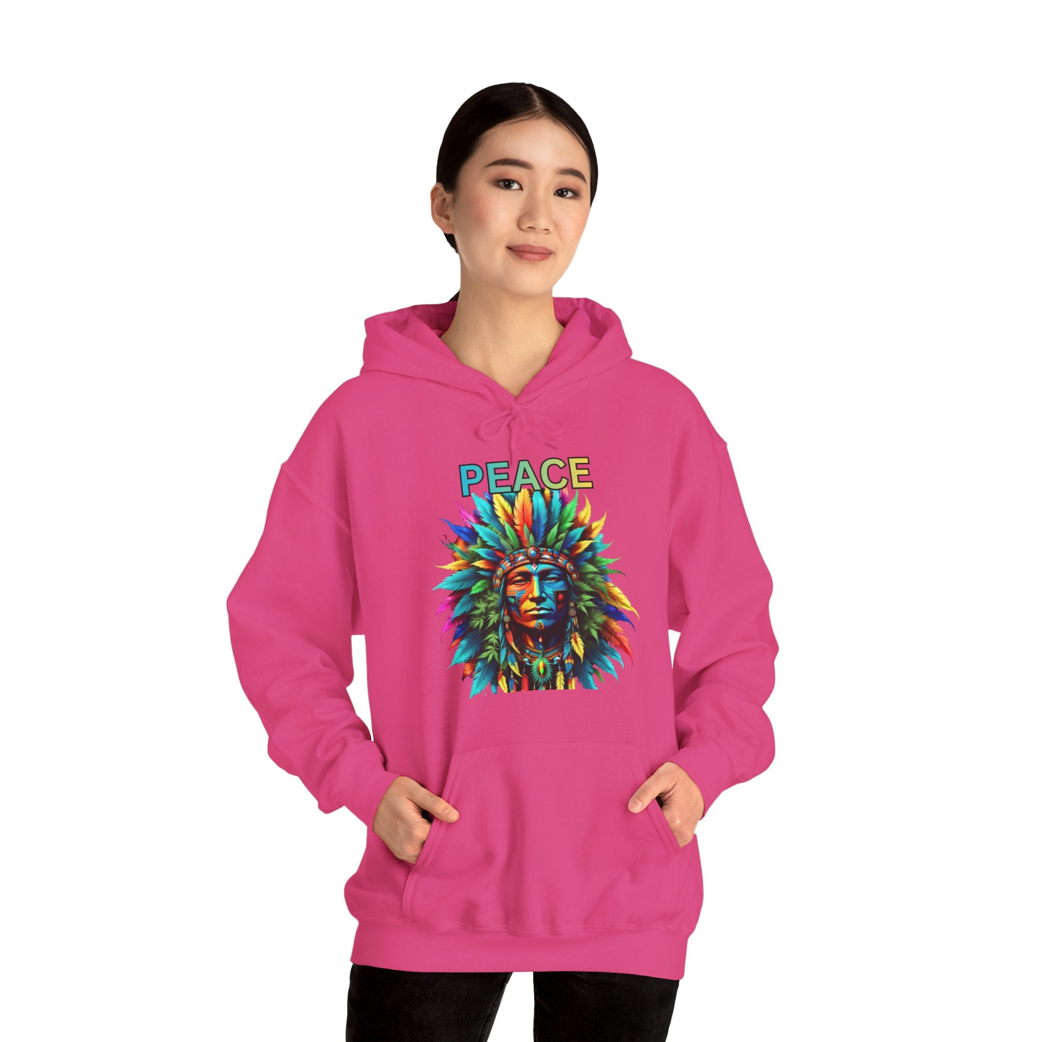 Peace Tribal Headdress Hoodie — Colorful Native American - Inspired Graphic Sweatshirt