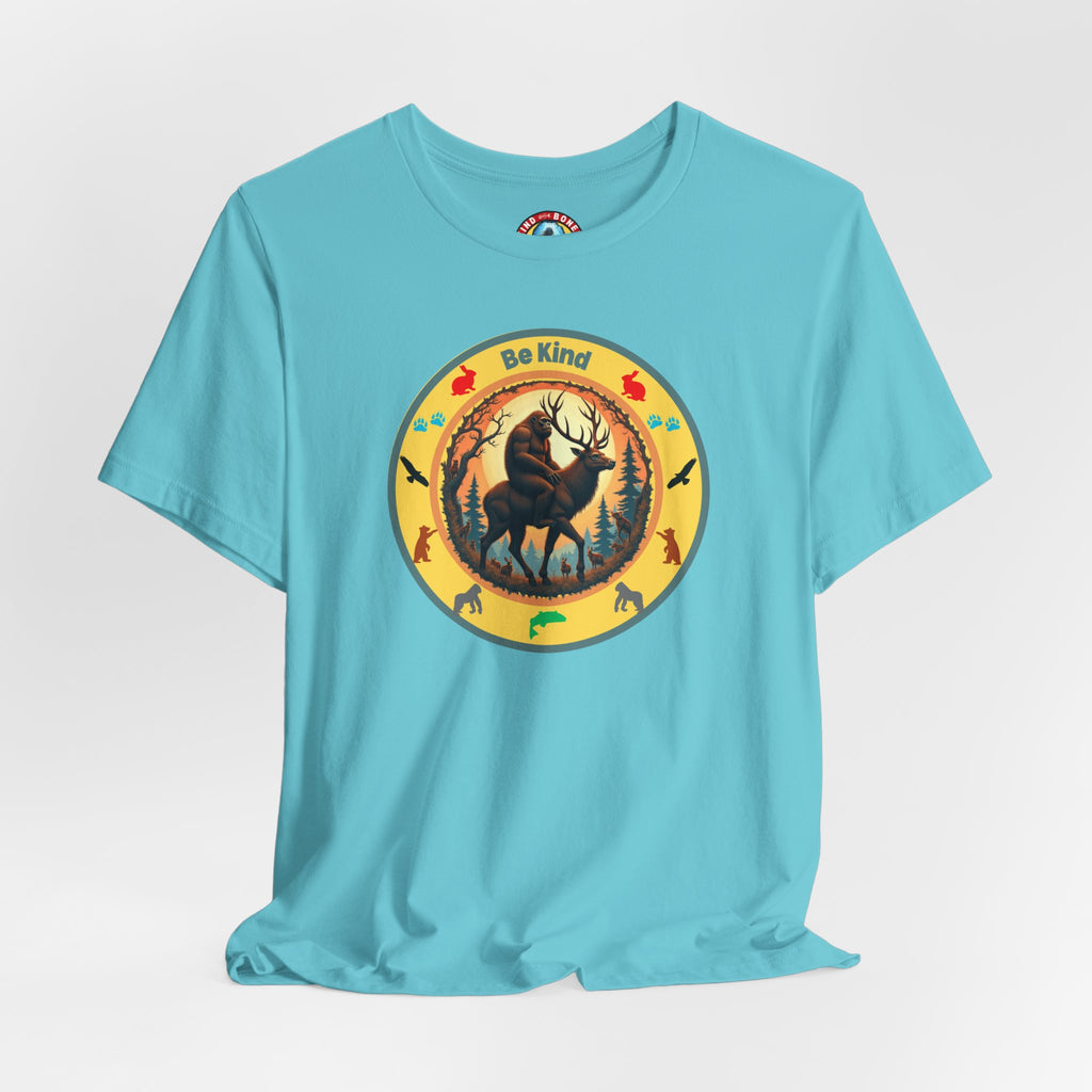 BE KIND Sasquatch BigFoot Riding a Deer T-Shirt