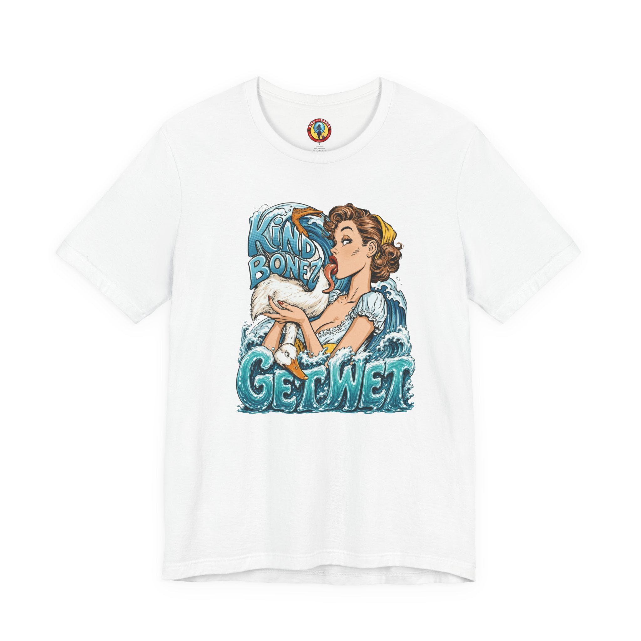 Kind Bonez - Get Wet Surf T-Shirt — Retro Pinup & Duck Graphic Tee