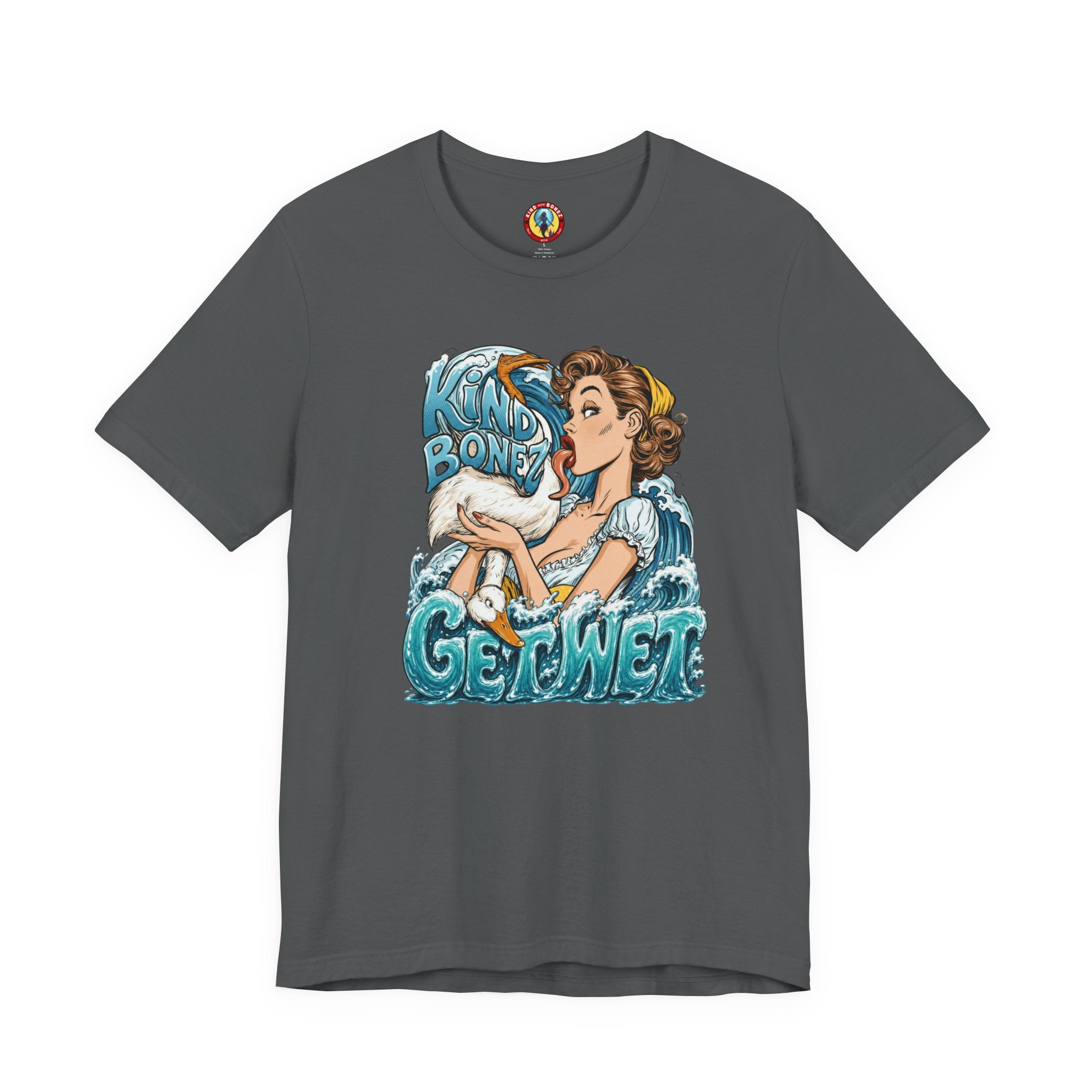 Kind Bonez - Get Wet Surf T-Shirt — Retro Pinup & Duck Graphic Tee