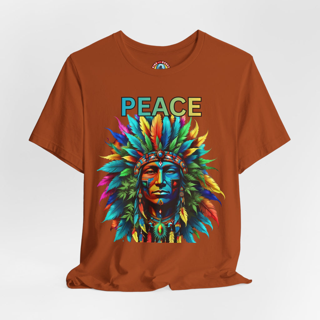 Peace - Native Marijuana Headdress T-Shirt — Colorful Tribal Chief Graphic Tee