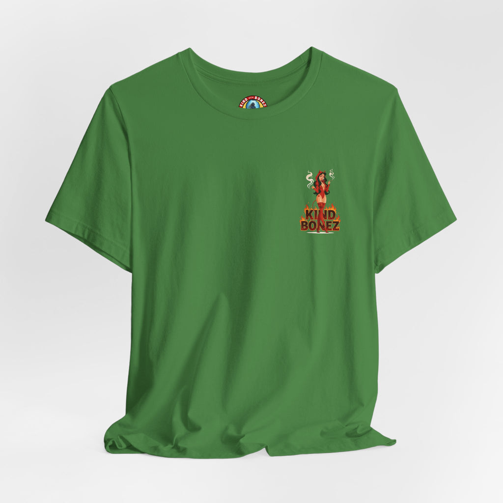 Burn With Me Soul Flame Tee — Retro Pinup Devil Girl Graphic T-Shirt