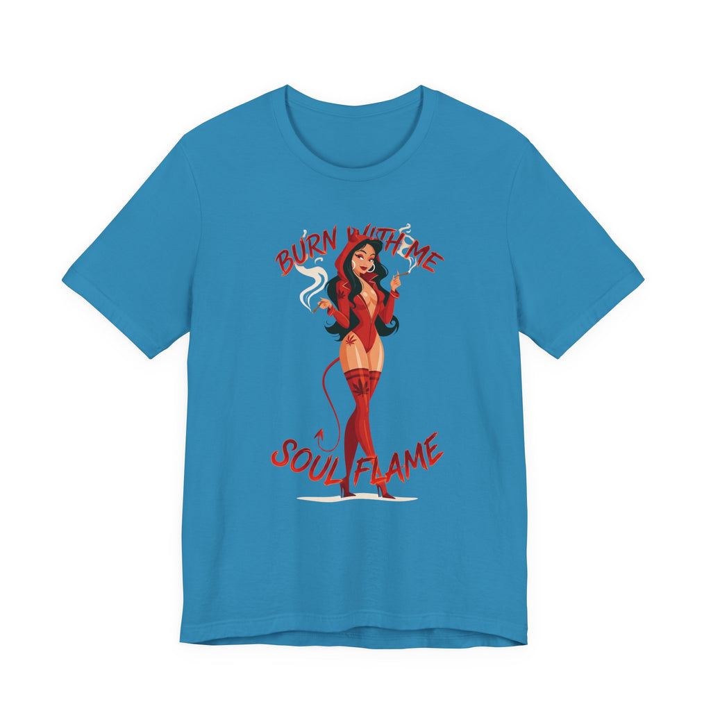 Devil Pinup Tee – "Burn With Me Soul Flame" Graphic T-Shirt