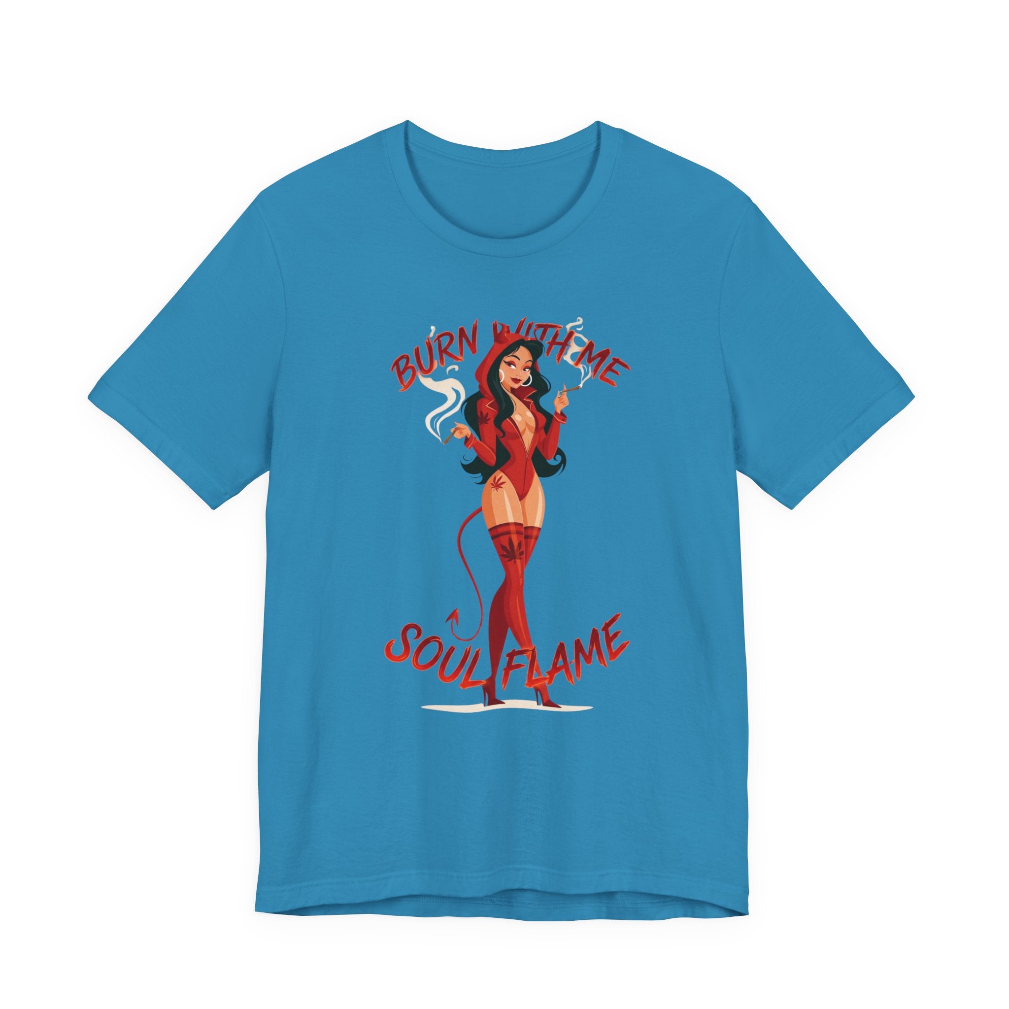 Devil Pinup Tee – "Burn With Me Soul Flame" Graphic T-Shirt